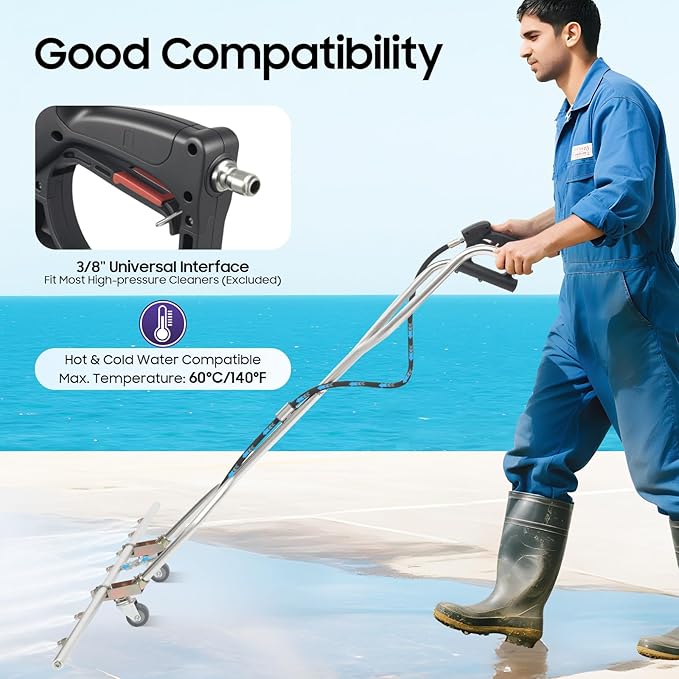 7-Nozzle Water Broom Washer Attachment 39-Inch Wide Cleaning Universal Professional for Hot/Cold Water for Driveway, Garage, Truck