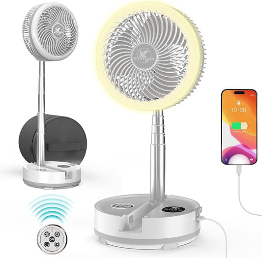 40000mAh Portable Travel Fan, Rechargeable Collapsible Fan, 106H Run, 8 Speeds Standing Oscillating Fan, Battery Powered with Timer & Light for Travel Cruise Essentials RV Outdoor Bedroom Power Outage