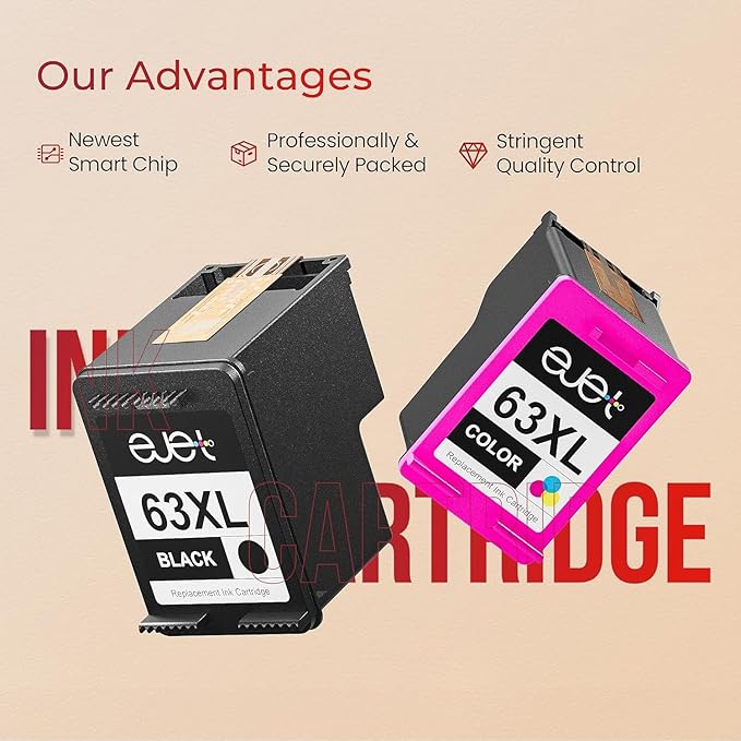 63XL Ink Cartridge Combo Pack Replacement for HP 63 Ink 63XL Ink Cartridges Black and Color for OfficeJet 3830 4650 5255 5258 4655 4652 3833 Envy 4520 4512 DeskJet 1112 3630 (1 Black,1 Tri-Color)