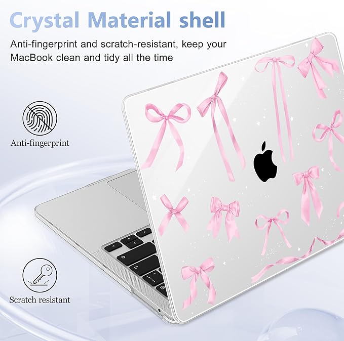 Lepeoac Case for MacBook Pro 13 inch Case M2 2022-2016 A2338 M1 A2251 A2289 A2159 A1989 A1708 A1706, Plastic Hard Shell + Keyboard Cover + Dust Plug, Bowknot