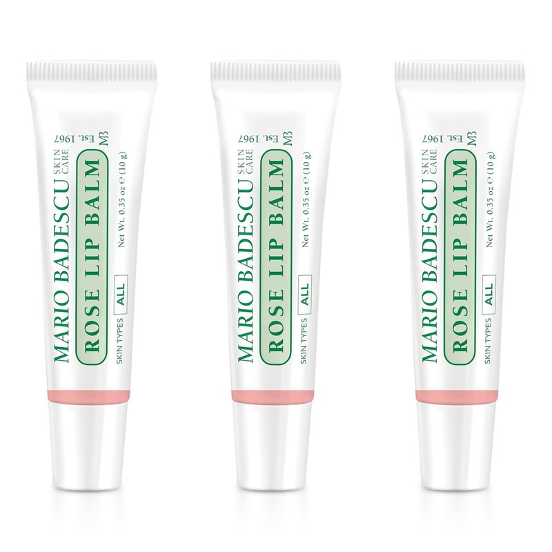 Mario Badescu Moisturizing Rose Lip Balm for Dry Cracked Lips, Infused with Coconut Oil and Shea Butter, Ultra-Nourishing Lip Care Moisturizer for Soft, Smooth and Supple Lips, 3 Pack