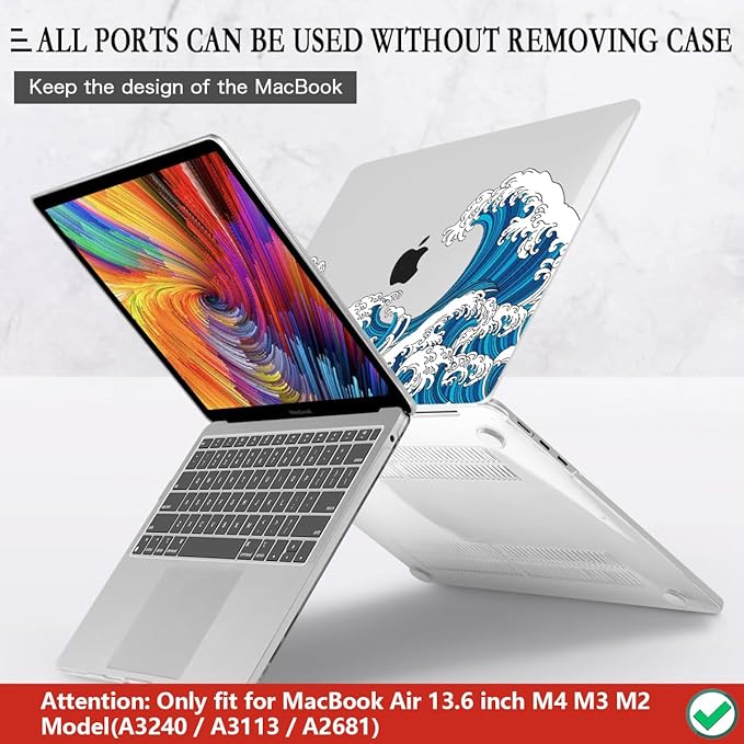 CISSOOK Wave Case for MacBook Air 13.6 inch 2026 2025 2024 2023 2022 Release, Ocean Hard Shell Cover for MacBook Air 13.6 A2681 A3113 A3240 A3449 M2 M3 M4 M5 Chip with Keyboard Cover - Great Wave