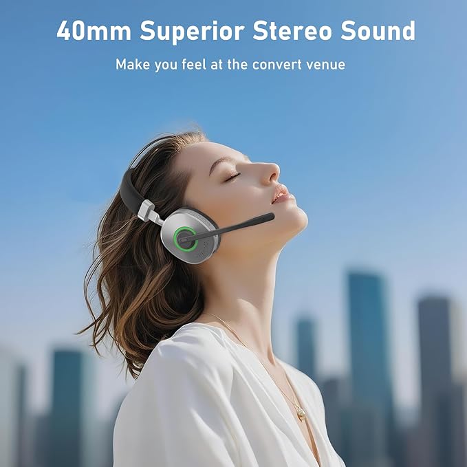 Wireless Headset with Mic for Work
