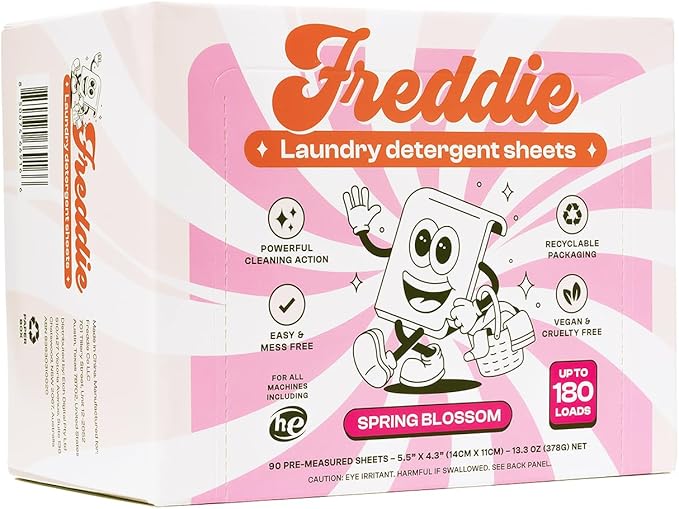 Freddie Laundry Detergent Sheets - Recyclable Packaging - No Mess Strips (Value Box (180 Loads), Spring Blossom)
