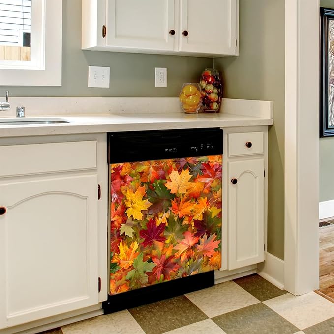Autumn Color Maple Leaves Dishwasher Magnet Cover for The Front Magnetic Dishwasher Door Covers Dish Washer Sticker Wrap Home Decorative Appliances Panel Decal Kitchen Decor 23" x 26" (Magnetic)