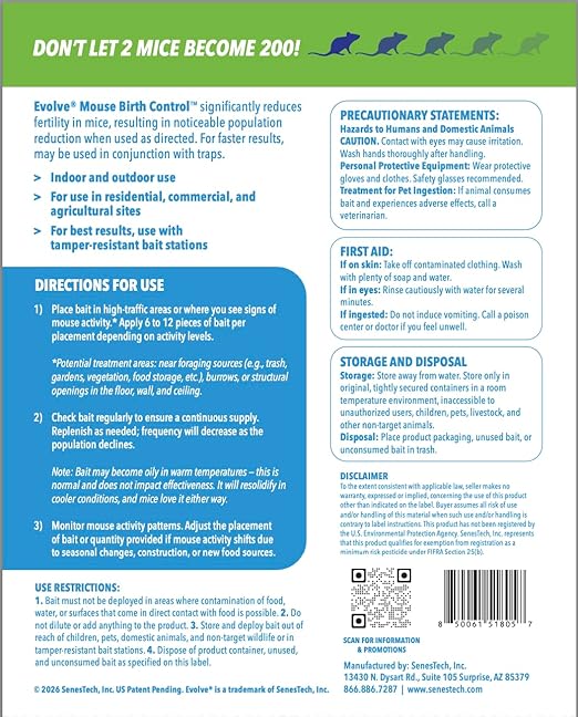 Evolve Mouse Birth Control Soft Bait Sausages – 6 lbs | Science-Based Mouse Population Control | Non-Lethal, Long-Term Population Management
