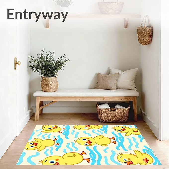 Flatwoven High Traffic Area Rug 6, Whimsical Pond Life Cartoon Animal Illustration Hook, Non Slip, Stain Resistant, Washable Area Rugs for Living Room, Bedroom (Yellow, 6)