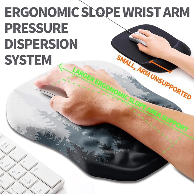 Armanza Ergonomic Slope Mouse Pad Wrist Support, Wrist Rest Mousepad for Carpal Tunnel Pain Relief with Massage Bulge and Slow Rebound Memory Foam (12x8 inch, Forest)