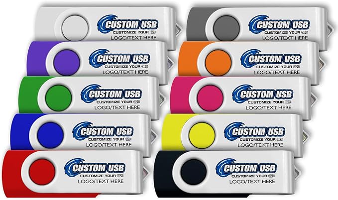ABLAZE Customized 8GB Flash Drive 100 Pack, Personalized USB 2.0 Memory Stick Custom Thumb Drives Pendrive U Disk for Data Storage (Mixcolors)