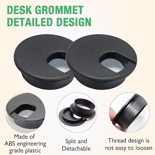 EASYEAH 10 Pcs Desk Grommet 1-3/8" / 35 mm, Desk Cord Hole Cover, Cable Grommet ABS Plastic, Desk Hole Grommet for Home & Office Pc, Detachable Cable Cord Organizer-Black