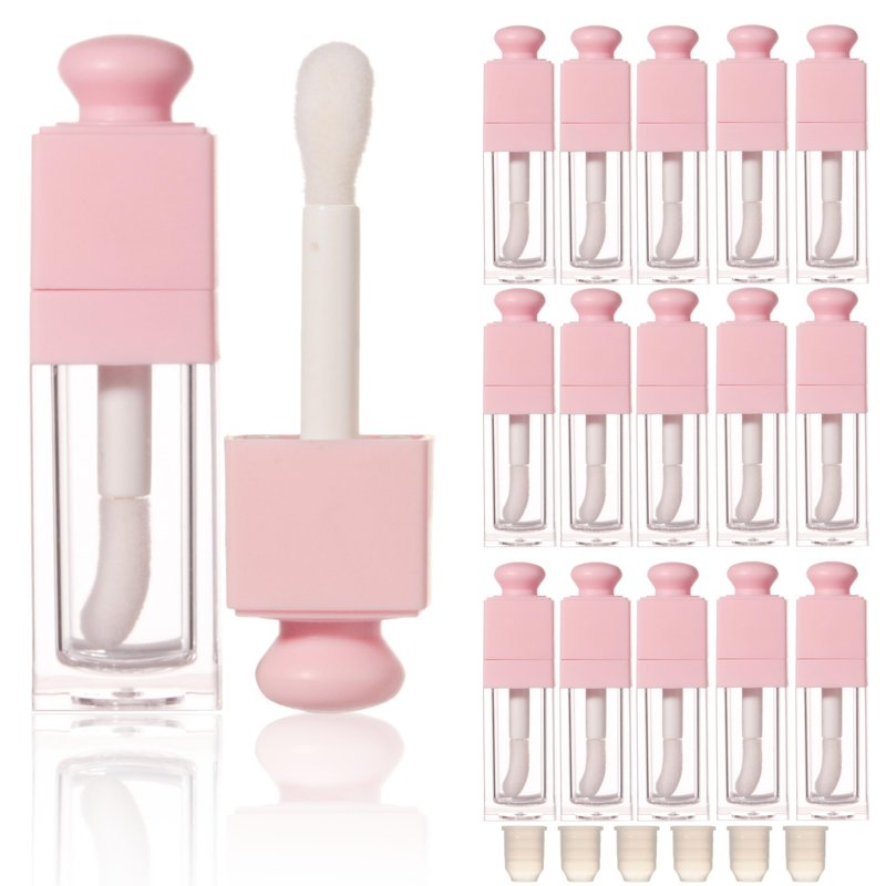 COSIDEA 18PCS Empty 8ML Square clear Lip Gloss Tube Silver big doe foot wand lipgloss tubes for Lip oil tint bottles container… (Pink)