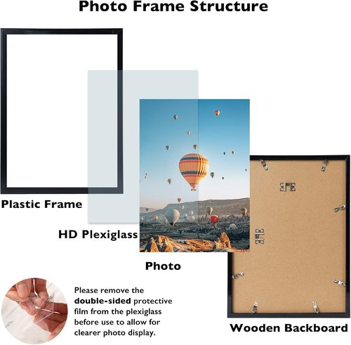 JCJMY 10x16 Picture Frame - Black Wall Hanging Frame with Shatter-Resistant Plexiglass | Versatile Mounting Options