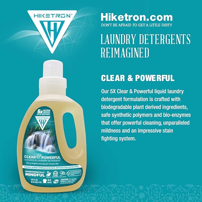 Hiketron Clear & Powerful Unscented Liquid Laundry Detergent, 5x Ultra Concentrated, Tough Stains Remover, (40 Fl Oz, Pack of 1)
