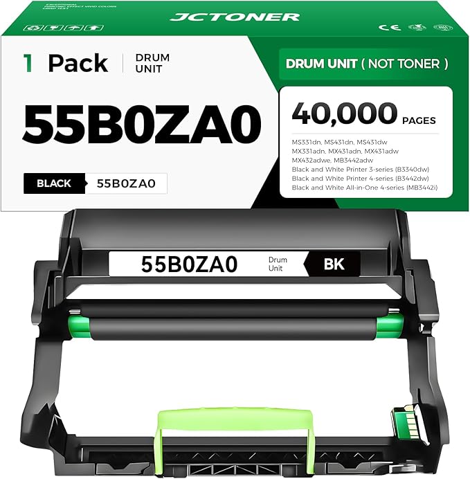JCTONER 55B0ZA0 Imaging Unit (Not Toner) Replacement for 55B0ZA0 Drum Unit Compatible with MS331dn MS431dn MS431dw MX331adn MX431adn MX431adw MX432adwe MB3442adw B3340dw B3442dw MB3442i Laser Printer