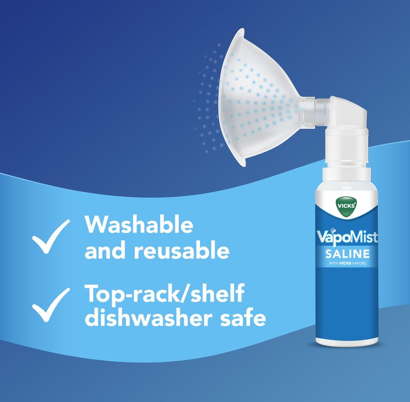 Vicks VapoMist Saline, Gentle Saline Mist with Soothing Vicks Vapors, Non- Medicated, 1.7 oz