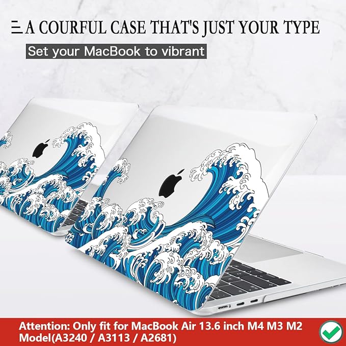 CISSOOK Wave Case for MacBook Air 13.6 inch 2026 2025 2024 2023 2022 Release, Ocean Hard Shell Cover for MacBook Air 13.6 A2681 A3113 A3240 A3449 M2 M3 M4 M5 Chip with Keyboard Cover - Great Wave