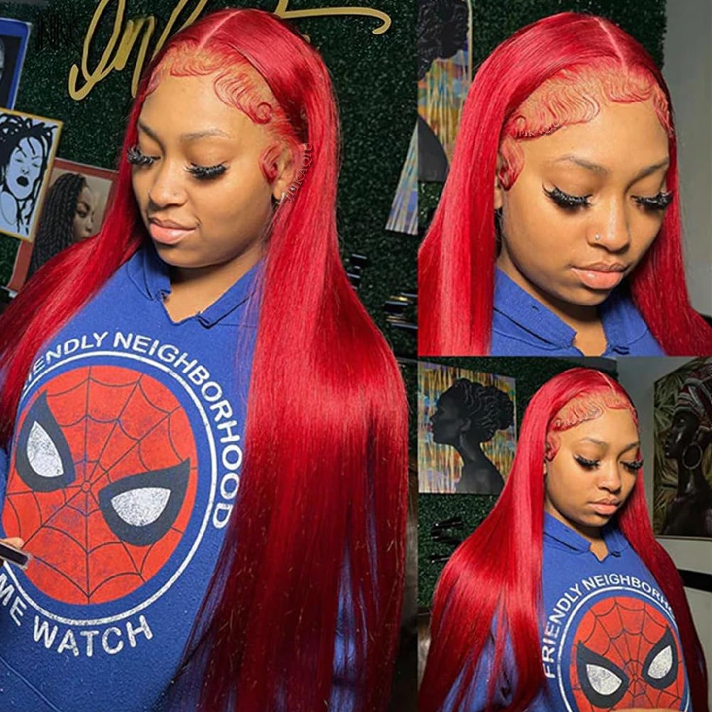 JPIKAQIU Red Wig Lace Front Wigs Red Hair Synthetic Lace Front Wigs for Fashion Women Long Straight Hair Glueless Lace Wigs 24 Inch