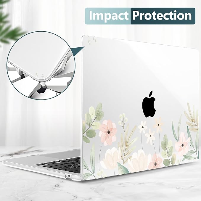 TWOLSKOO for MacBook Air 13 inch Case M5 2026 M4 2025 M3 M2 2024-2022 A3449 A3240 A3113 A2681, Plastic Hard Shell & Keyboard Cover & Screen Film for MacBook Air 13.6 inch Case, Watercolor Floral