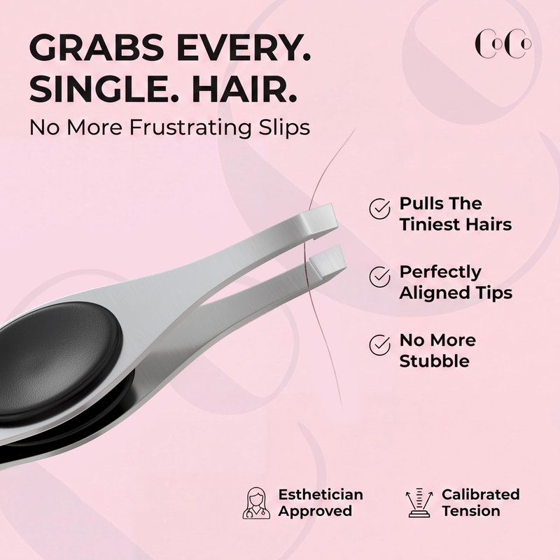 CoCo's Tweezers for Women Facial Hair – Slant Tip Eyebrow Tweezers, Sharp Stainless Steel for Eyebrow Shaping, Ingrown Hair Removal – Non-Slip Grip
