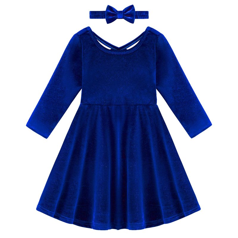 Weixinbuy Toddler Girl Fall Winter Clothes Outfit Baby Girl Velvet Twirl Dress Long Sleeve Pocket Swing Party Dress for Girl