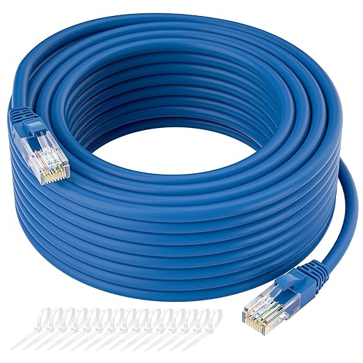 Kxable Cat5e Ethernet Cable 200 FT, Cat 5e Internet Cable, Blue Snagless Patch Cord, Flexible, Network, LAN, PoE, Standard RJ45 Connector for PC, Server, Router, Modem, TV, PS5 - with 15 Cable Ties