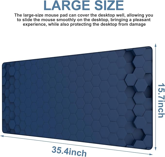 NITAHHHY Large Mouse Pad Hexagon Style Gaming Desk Pad Computer Keyboard Non-Slip Waterproof Mouse Mat with Rubber Base and Stitched Edges Entertainment Office Writing Desk Mat 35.4 x 15.7 Inches