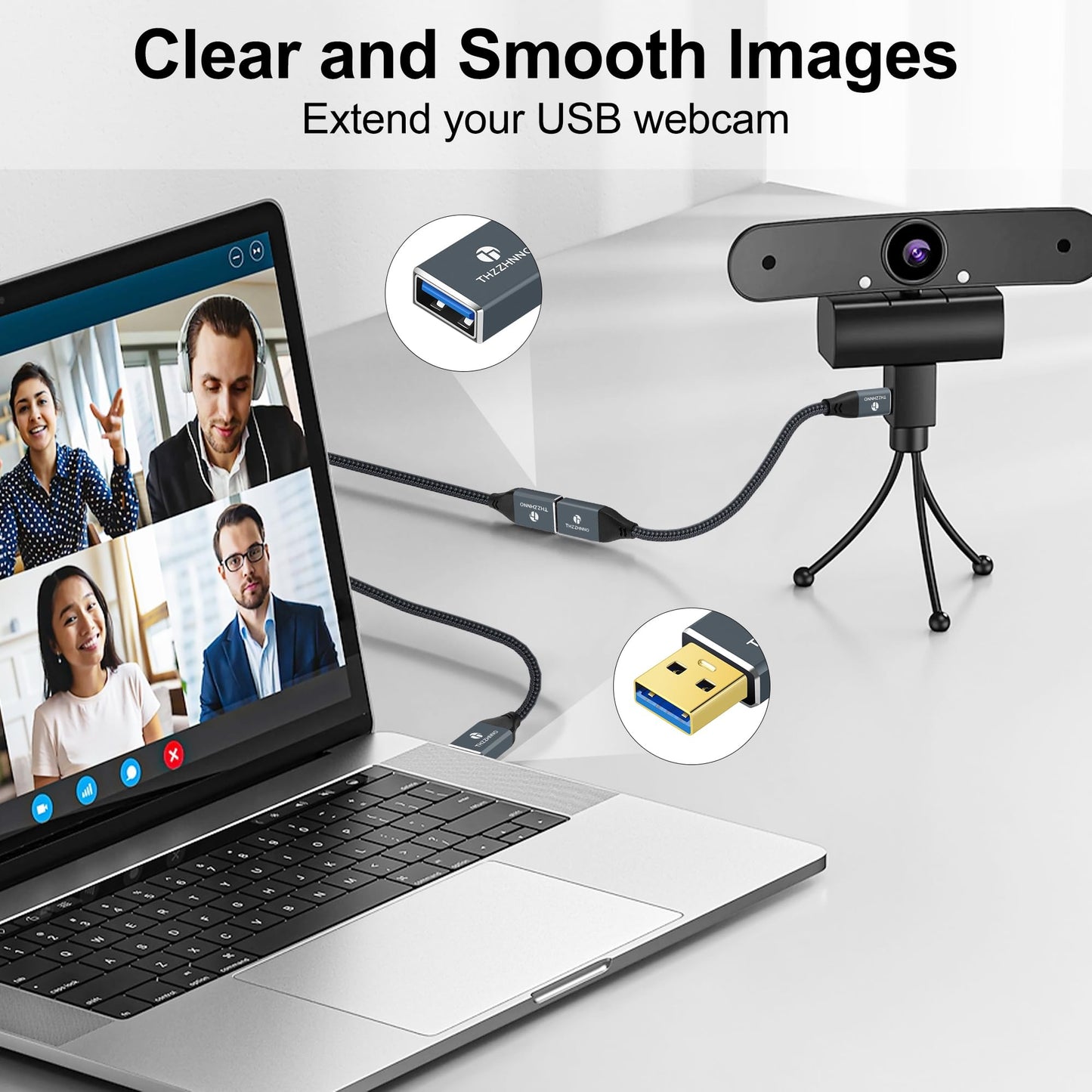 Thzzhnno USB 3.0 Extension 6.6FT, USB Male to Female USB 3.0 Extender Cable for Webcam, Camera, Phone, USB hub, Mouse, Keyboard, Printer, Hard Drive, Headset