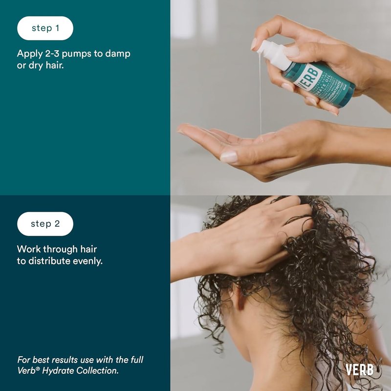 VERB Hydrate Oil - Moisturizing Hair Oil for Dry & Frizzy Hair - Heat Protection | Amber & Warm Jasmine Scent