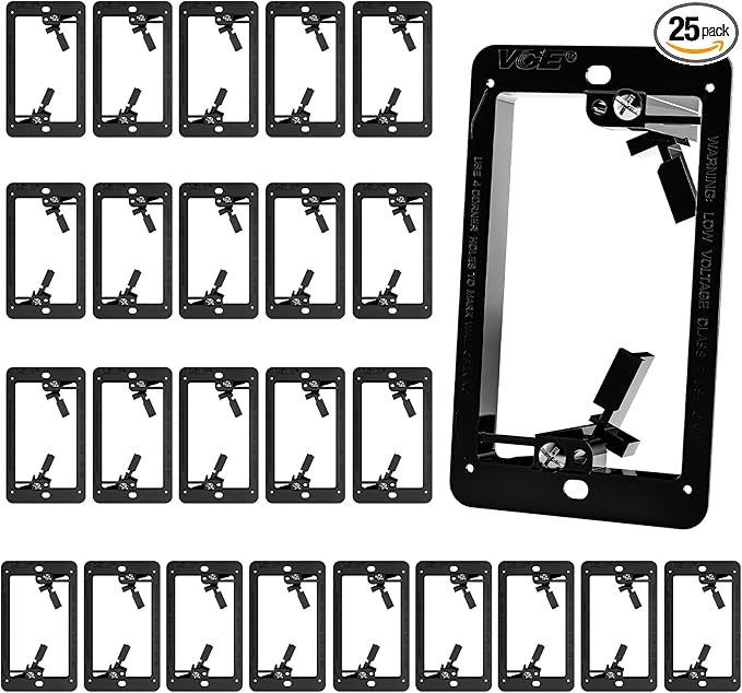 VCE Low Voltage Mounting Bracket Single Gang Wall Plate, Flush Low Voltage Box for Network, HDMI, Coaxial, Speaker, Telephone Cables, Black, 25 Pack