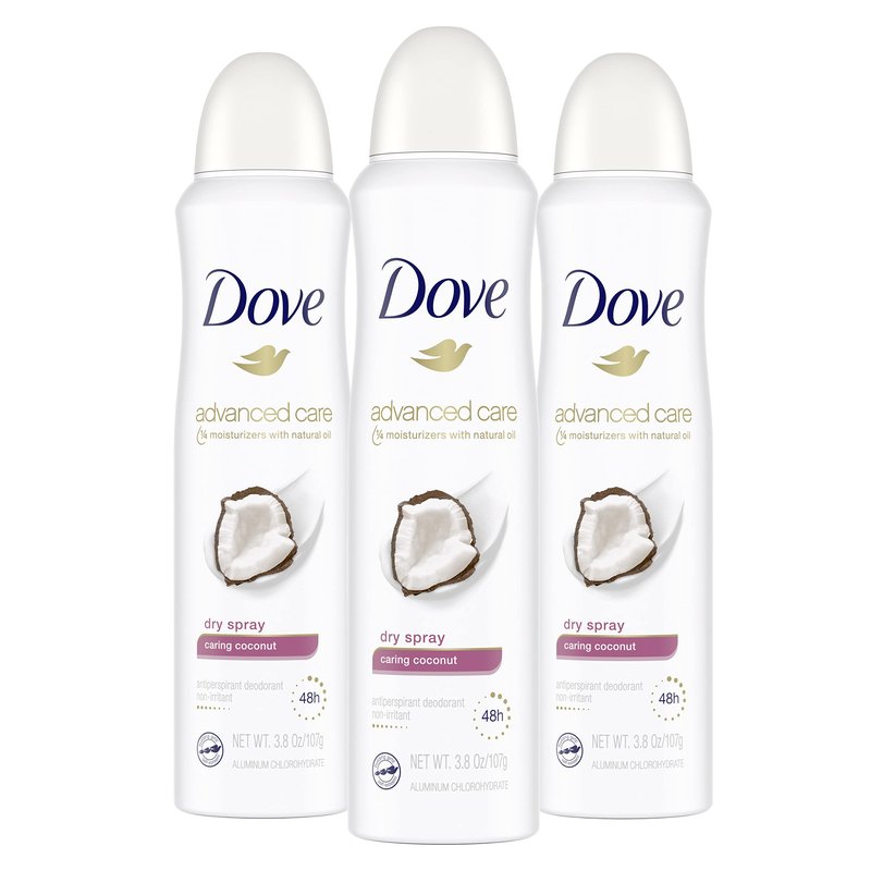 Dove Advanced Care Dry Spray Antiperspirant Deodorant Caring Coconut 3 Count & Dove Body Wash with Pump Deep Moisture For Dry Skin Moisturizing Skin Cleanser