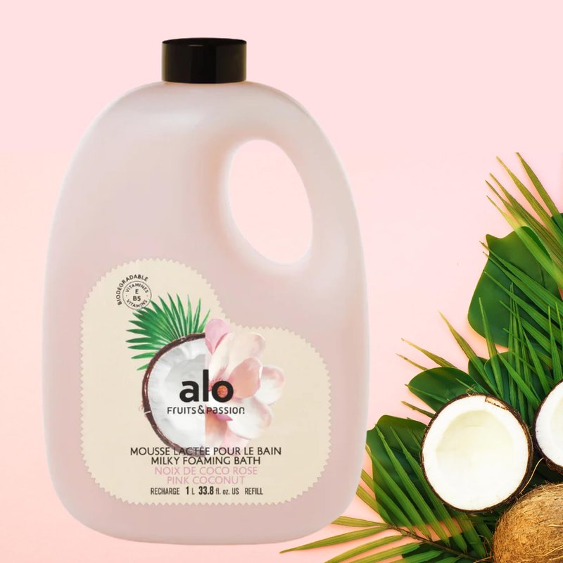 ALO Fruits & Passion Pink Coconut Milky Foaming Bath Refill, 33.8 fl oz, Made in Canada