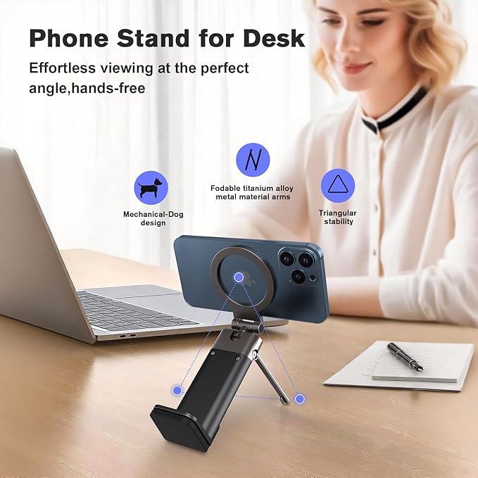 SOGUE Airplane Travel Essentials Men Phone Holder,Plane Phone Mount for MagSafe,Foldable Magnetic Phone Stand for Desk 360° Swivel Universal in Airplane Gadgets for iPhone 17