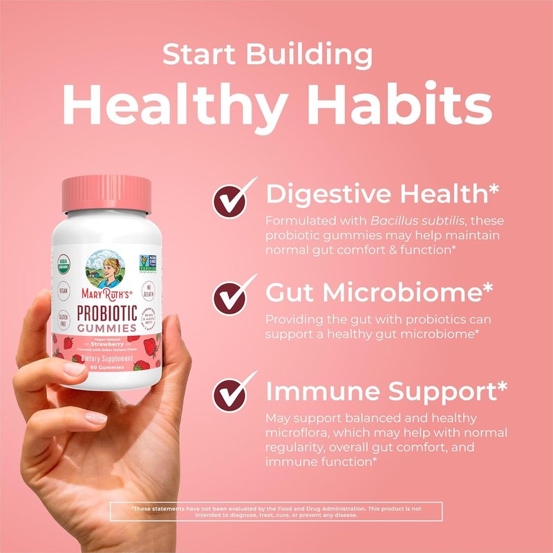 Organic Probiotic Gummies - Digestive & Immune Support Supplement | 5 Billion CFU | Vegan, Non-GMO, Gluten-Free | 60 Count