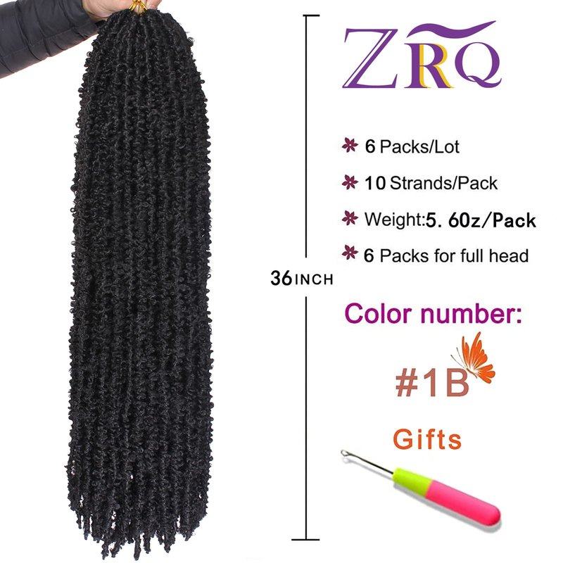 ZRQ Butterfly Locs Crochet Hair 36 Inch 6 Packs Pre Looped Distressed Locs Long Butterfly Locs Crochet Braids Most Natural Hair Extension for Black Women (36 Inch,1B)