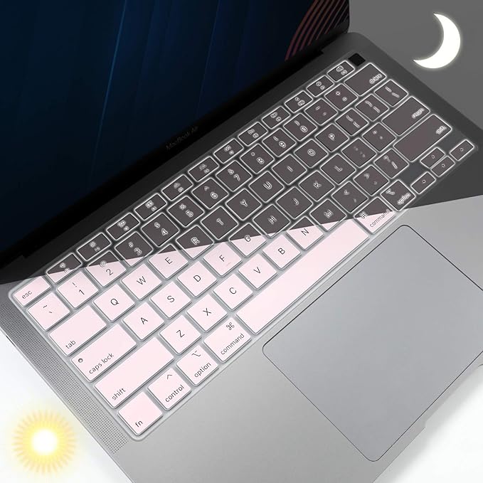 Allinside Soft Silicone Keyboard Cover for MacBook Air 13.3 inch (A2337 M1 A2179, 2021 2020) with Touch ID, Quiet Typing Keyboard Protector Skin, US Version, Light Pink
