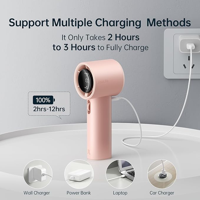 JISULIFE Handheld Fan Pro1S - Next-Gen Airflow: Up to 12h Runtime, Pearlescent ABS - Elegant Strength, 1-100 Speed Scroll Wheel, 3600mAh-Portable Fan for Travel, Gifts for Women Men(Iceberry Pink)