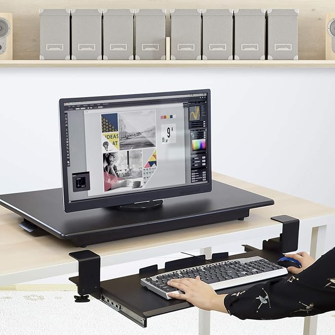 Mount-It! Keyboard Tray Under Desk, Clamp-On No-Drill Slide-Out Keyboard Drawer with Mouse Platform, 27" x 11" Ergonomic Keyboard Tray for Home Office, Fits Desks up to 2.2" Thick