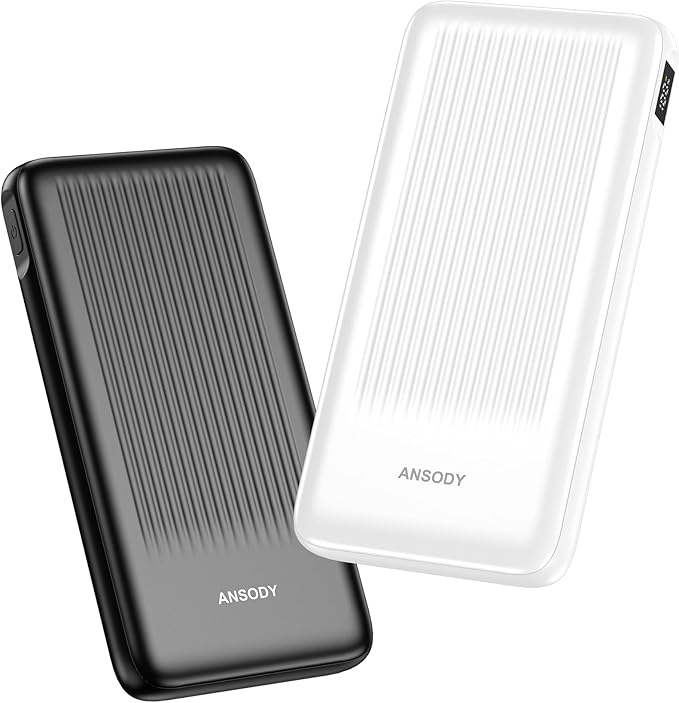 Ansody 2-Pack 10000mAh Power Bank Fast Charging, 22.5W Compact USB C Portable Charger with 2 Outputs & 2 Inputs, LED Display Battery Pack Compatible with iPhone iPad Tablets, Black & White