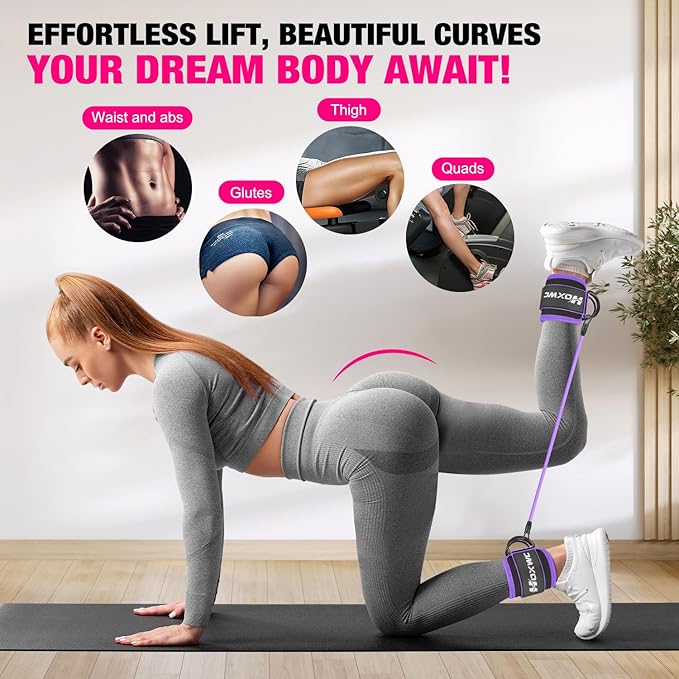 HOXWC Ankle Resistance Bands, Ankle Bands with Cuffs for Working Out, Exercise Bands for Butt Lift, Training Workout for Kickbacks Hip Gluteus Training Exercises, Glutes Workout Equipment for Women