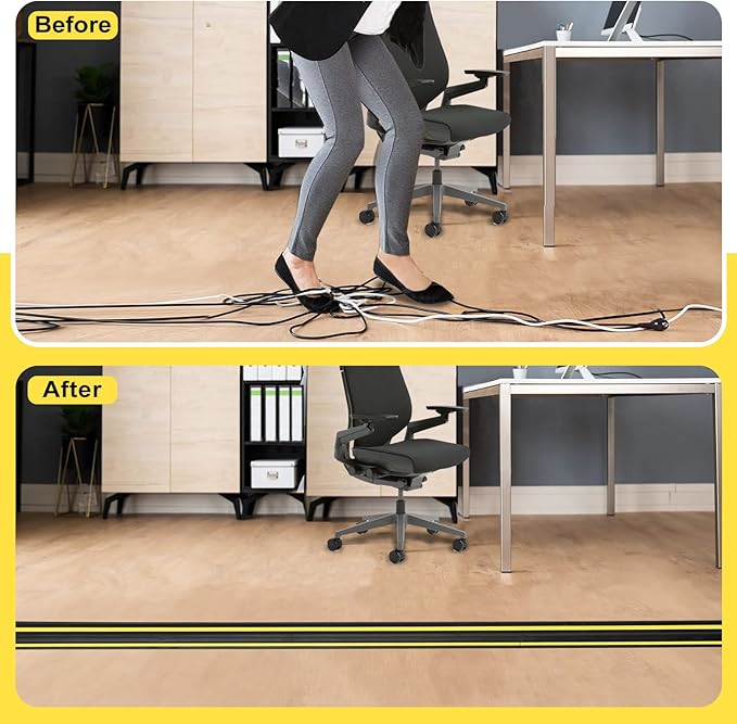 TFMUZERT 10 ft Floor Cable Cover Protector, Heavy Duty PVC Duct Easy to Unroll, Prevent Trip Hazard for Home Office or Outdoor Settings
