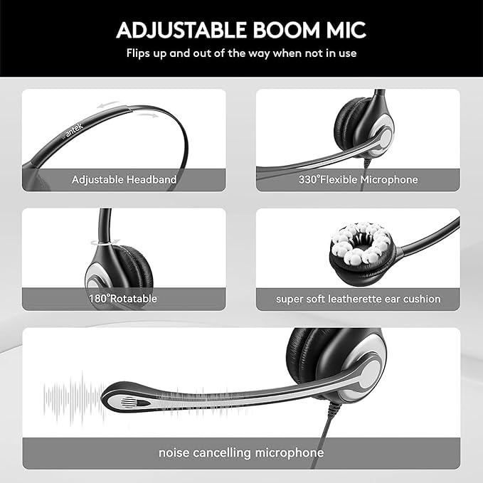Wantek Headset wtih Mic, USB Headset with Microphone for PC, Computer Headset with Noise Canceling Microphone with Mute for Home Office Online Skype Zoom Meetings