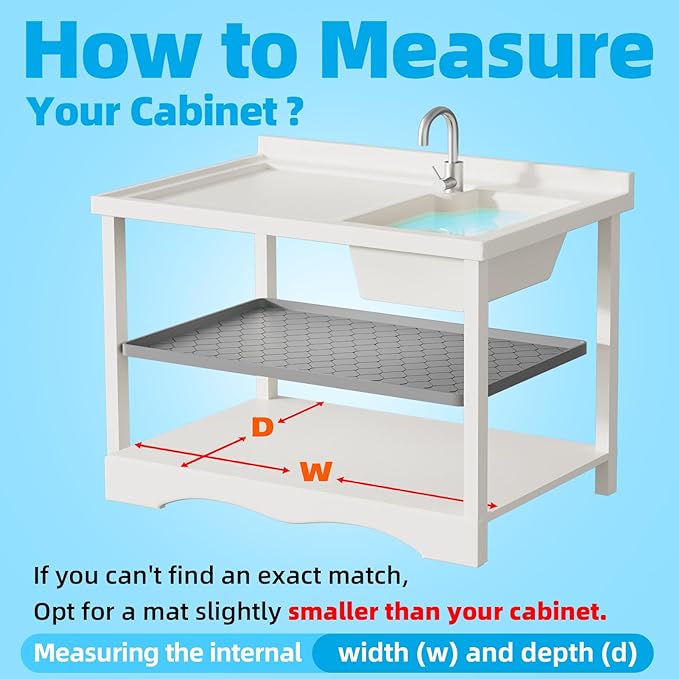 Silicone Under Sink Mat 22" x 22", kitchen Essentials and Gadgets, Shelf liner and Cabinet Protector, Home Organizers and Storage, Waterproof Bathroom Tray