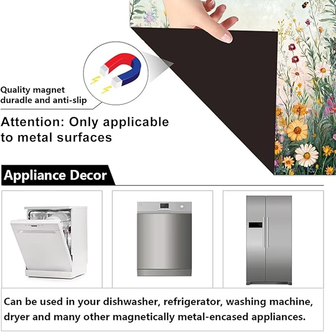Dishwasher Magnet Cover 23x26 in Wildflower Meadow and Bees with Soft Sky Background Magnetic Dishwasher Cover for Kitchen Appliance Decoration Front Panel Sticker Panel Home Decor