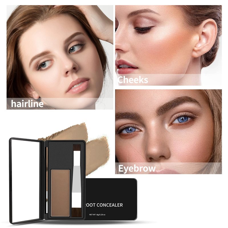 Boobeen Hair Shadow Powder Kit, Roots Touch-Up Powder Cover Hair Color, Temporary Concealer with Brush for Gray Root