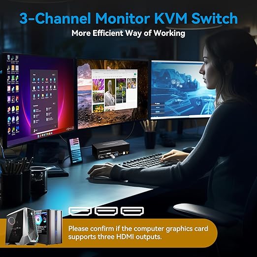 ATLAHET 2 Ports Share 1 Set of Keyboard Mouse 8K 60Hz HDMI KVM Switch 3 Monitors 2 Computers 4K 120Hz