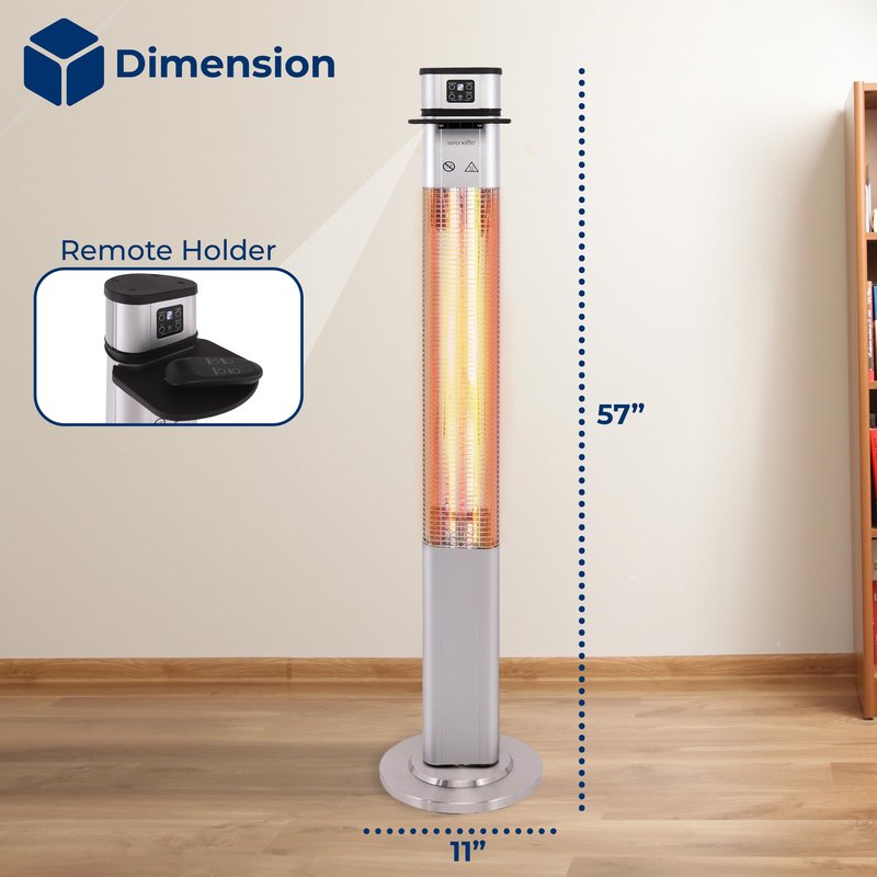 SereneLife Infrared Patio Heater, Electric Patio Heater for Indoor/Outdoor Use, Portable Table Heater with Remote Control, 1500 W, for Restaurant, Patio, Backyard, Garage, Decks (Silver)