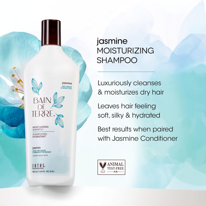 Bain de Terre Moisturizing Shampoo and Conditioner Set | Jasmine | Hydrates & Moisturizes Dry, Damaged Hair | Argan & Monoi Oils | Paraben Free | Color-Safe | 13.5 Fl Oz