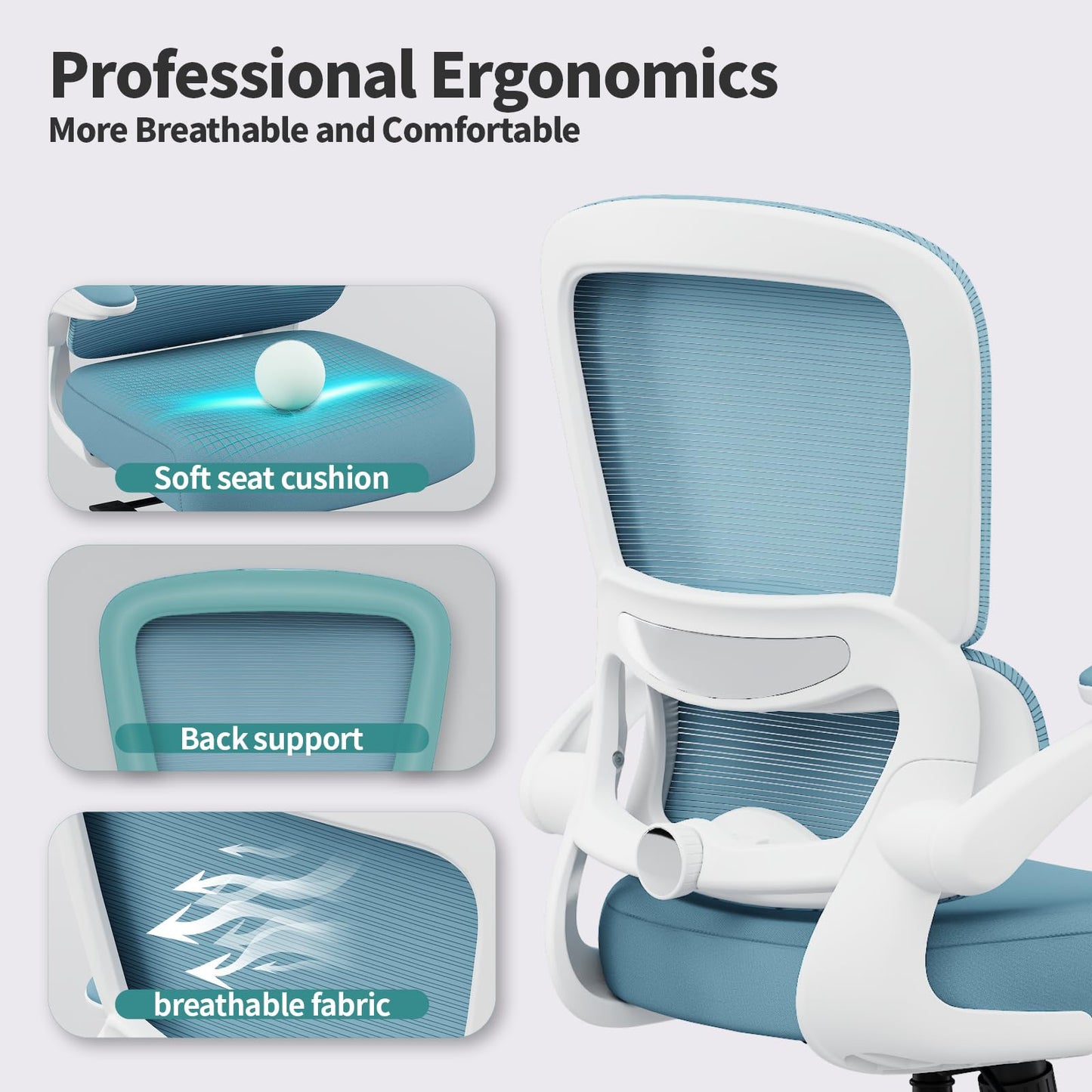 TRALT Office Chair - Ergonomic Desk Chair with Adjustable Lumbar Support, Mesh Computer Chair, Executive Chairs for Home Office Comfortable Lumbar Support,Sky Blue