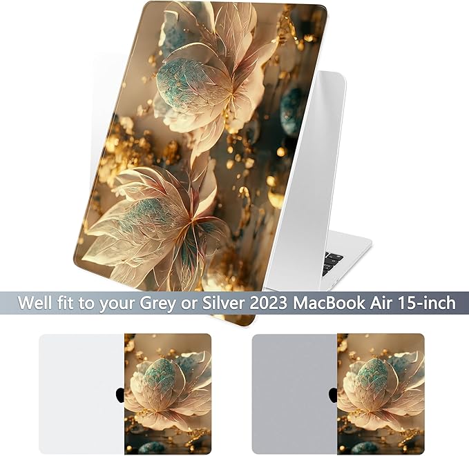 Batianda Premium Case for New MacBook Air 15 inch with M5 M4 M3 M2 Chip 2026 2025 2024 2023 Release, Designed Ultra-Slim Hardshell & Keyboard Cover & Screen Protector 4-in-1 Bundle, 3D Flower