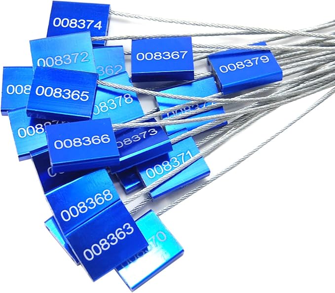 Leadseals(R) 200 Blue Steel Cable Seals Metal Security Tag Numbered Truck Trailer Seal Anti-Tamper Pull-Tite Security Seal Aluminum Body Transport Shipping Seal Self-Locking Safety Ties ISO 17712